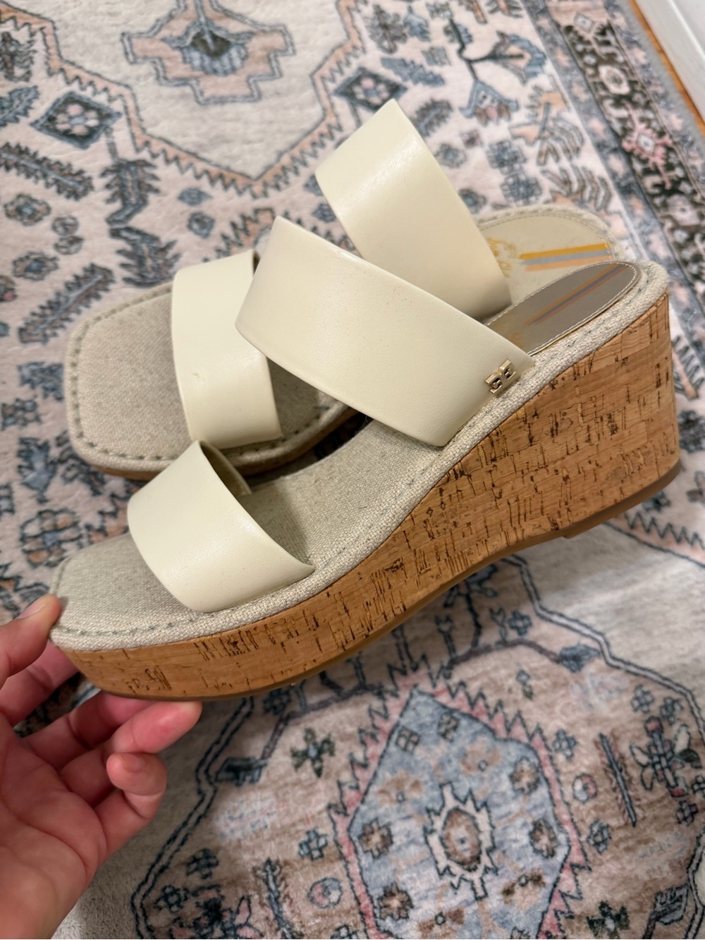Sam Edelman Alissa Ivory Leather Platform Wedge Size 8